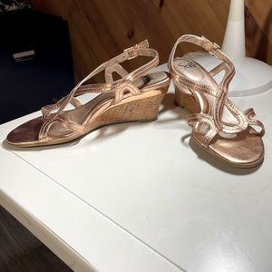 Sofft rose gold leather cork wedge sandals